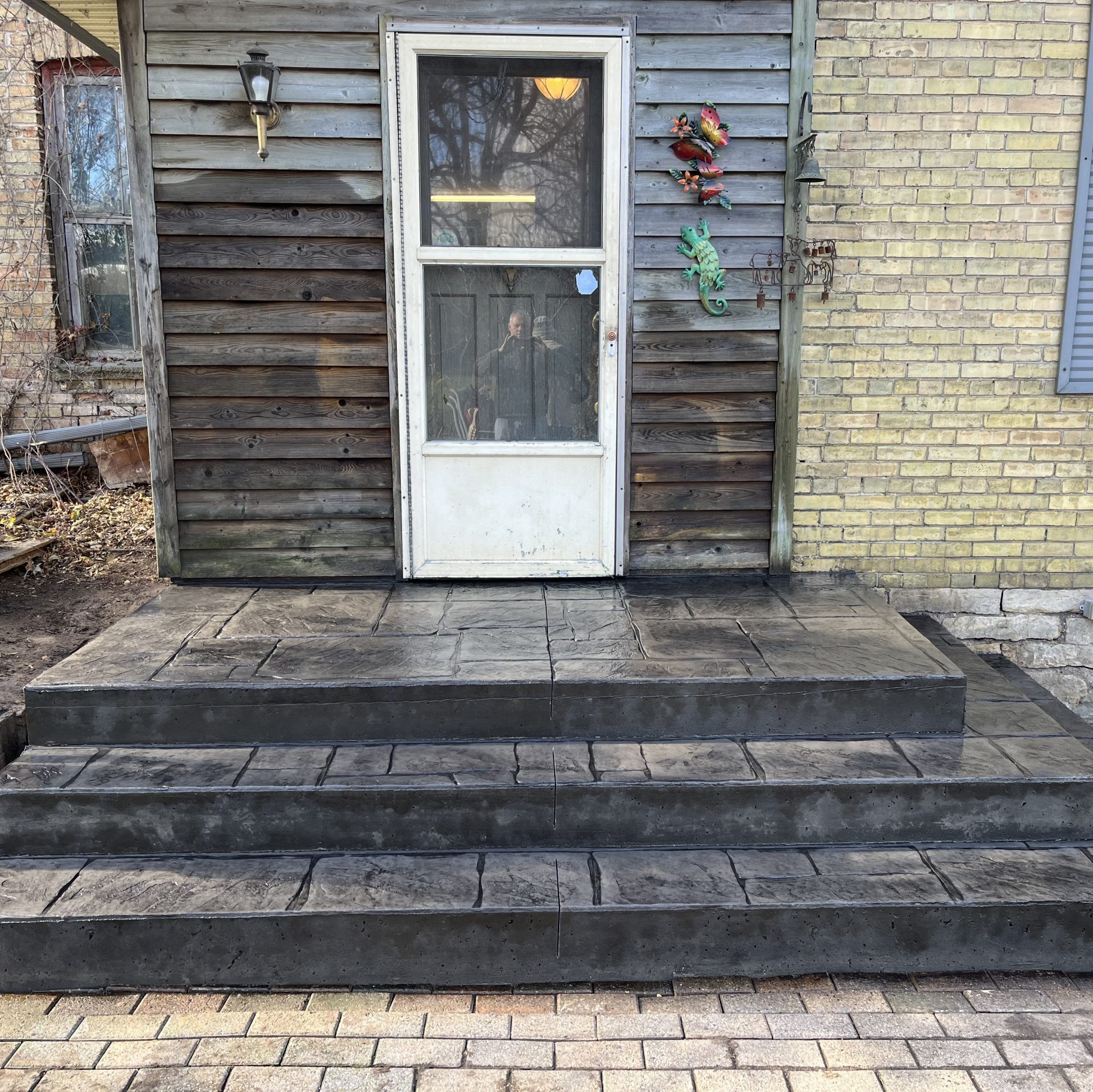 English Yorkstone Stamped Concrete Steps in Melbourne Ontario