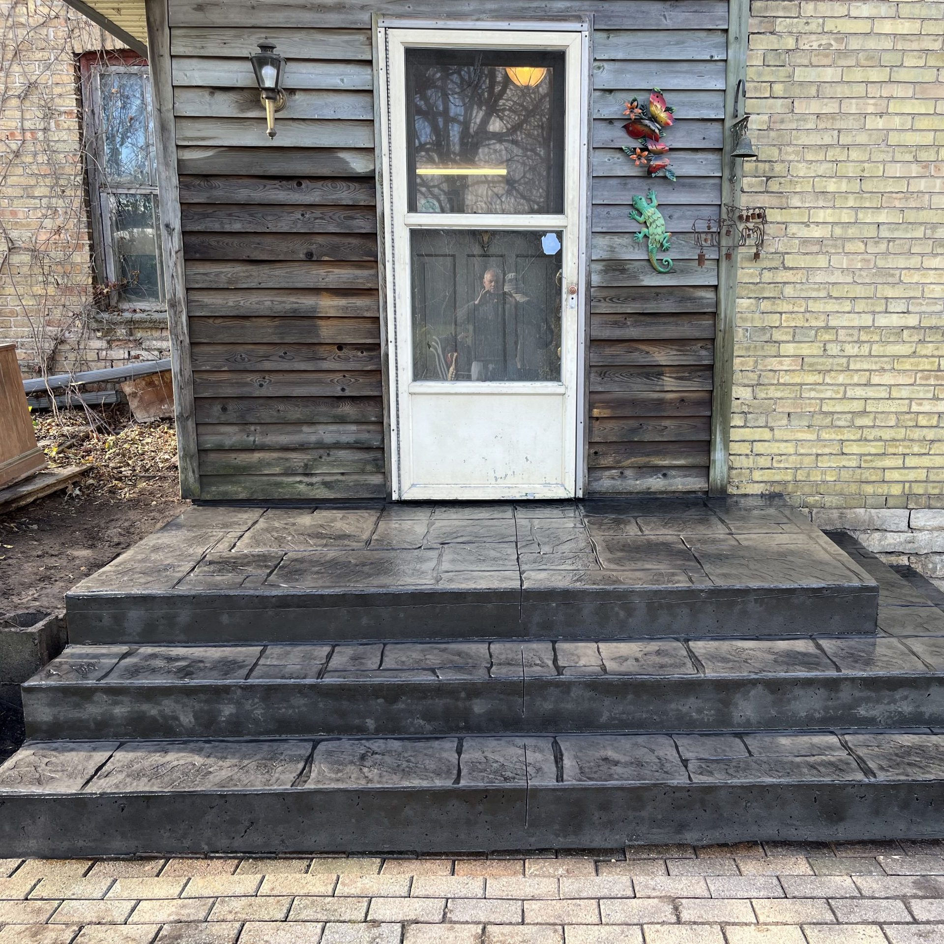 English Yorkstone Stamped Concrete Porch in Melbourne Ontario